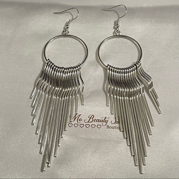 Silver Tassel Drop Earrings - Picture 3 of 5